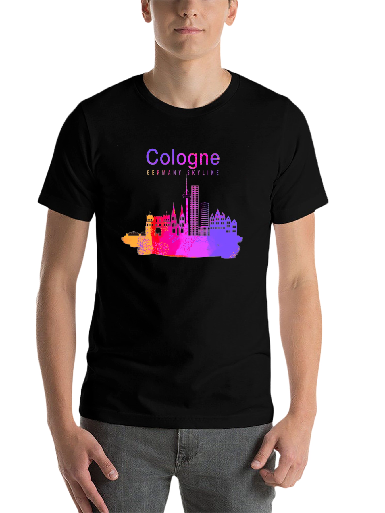 Cologne Germany Skyline Graphic Tee - Mens Black T-Shirt