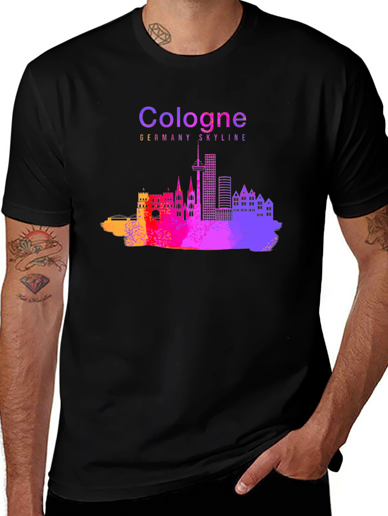 Cologne Germany Skyline Graphic Tee - Mens Black T-Shirt