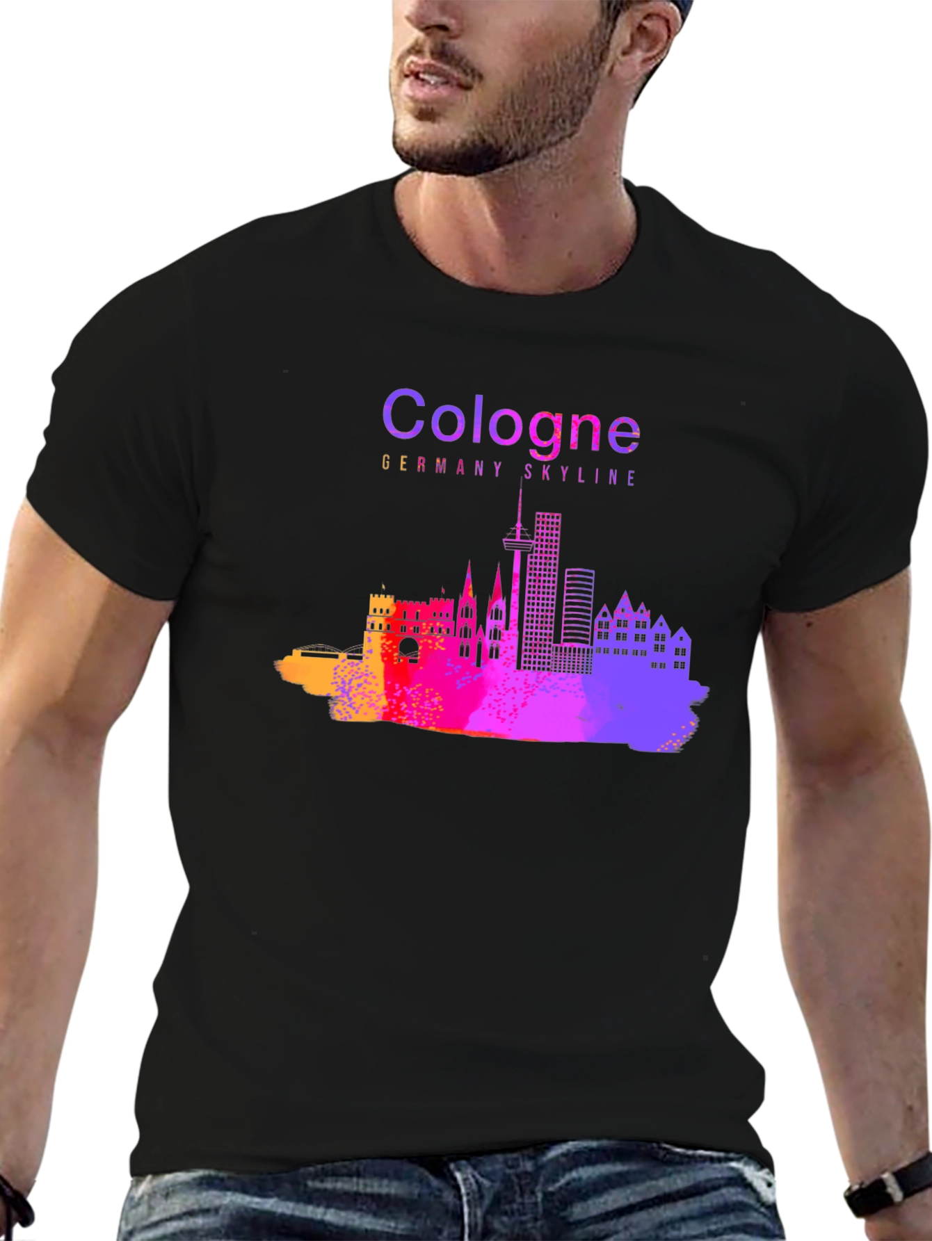 Cologne Germany Skyline Graphic Tee - Mens Black T-Shirt