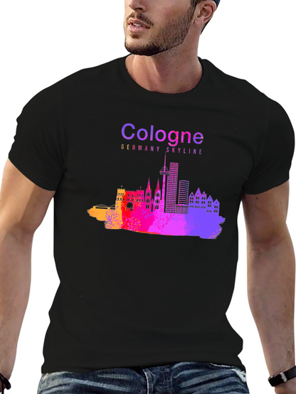 Cologne Germany Skyline Graphic Tee - Mens Black T-Shirt