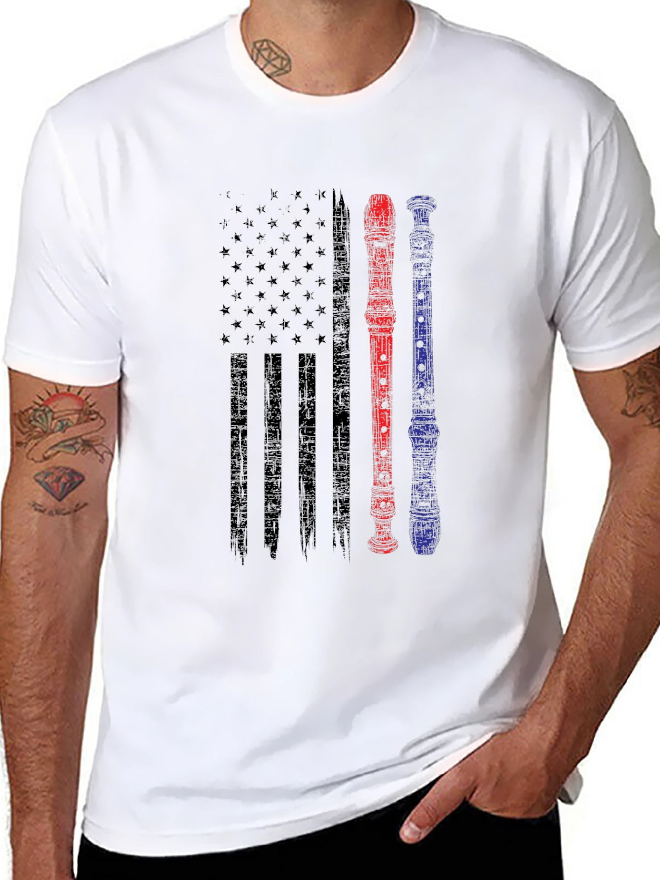 American Flag Recorder Music T-Shirt