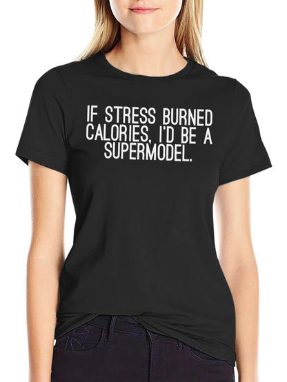 Funny Stress Burned Calories Graphic Tee - Black