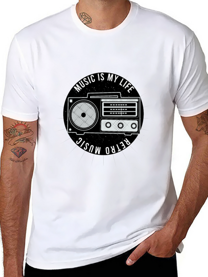 Retro Music is My Life Black Graphic Tee