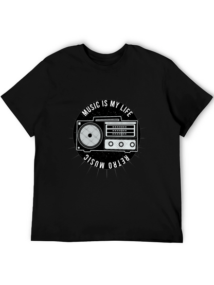 Retro Music is My Life Black Graphic Tee