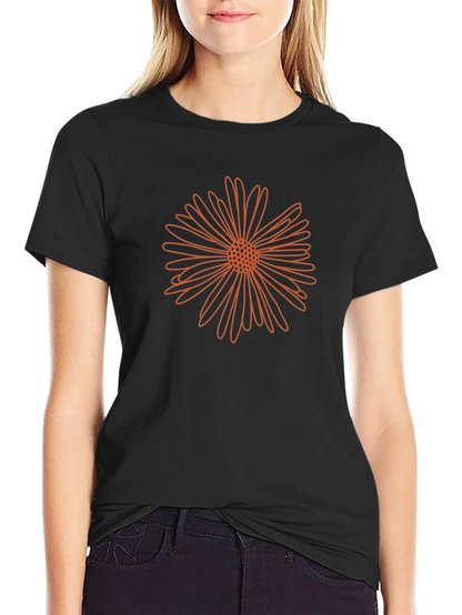 Mens Black T-Shirt with Orange Flower Design
