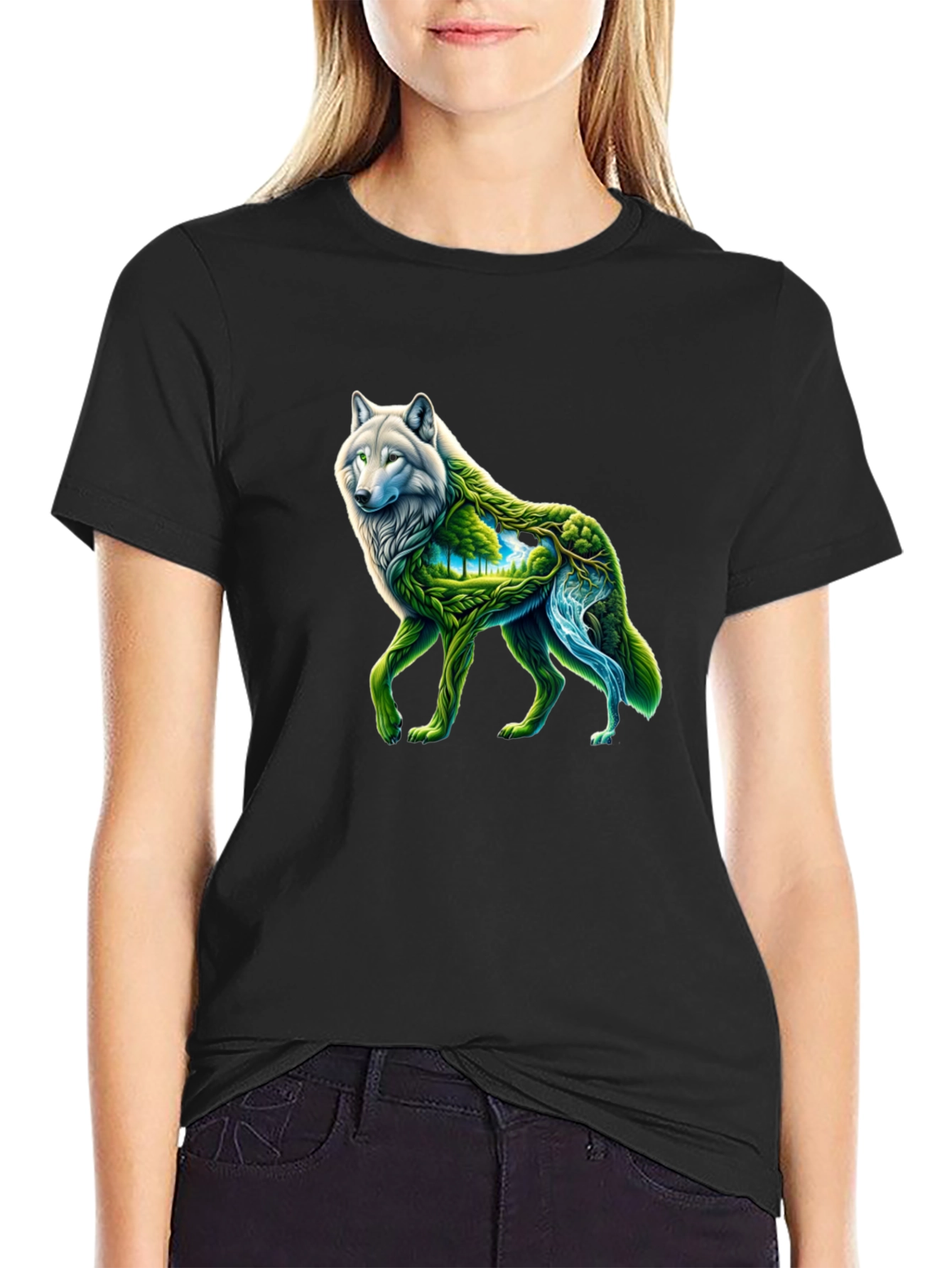 Nature Wolf Graphic Tee - Black T-Shirt