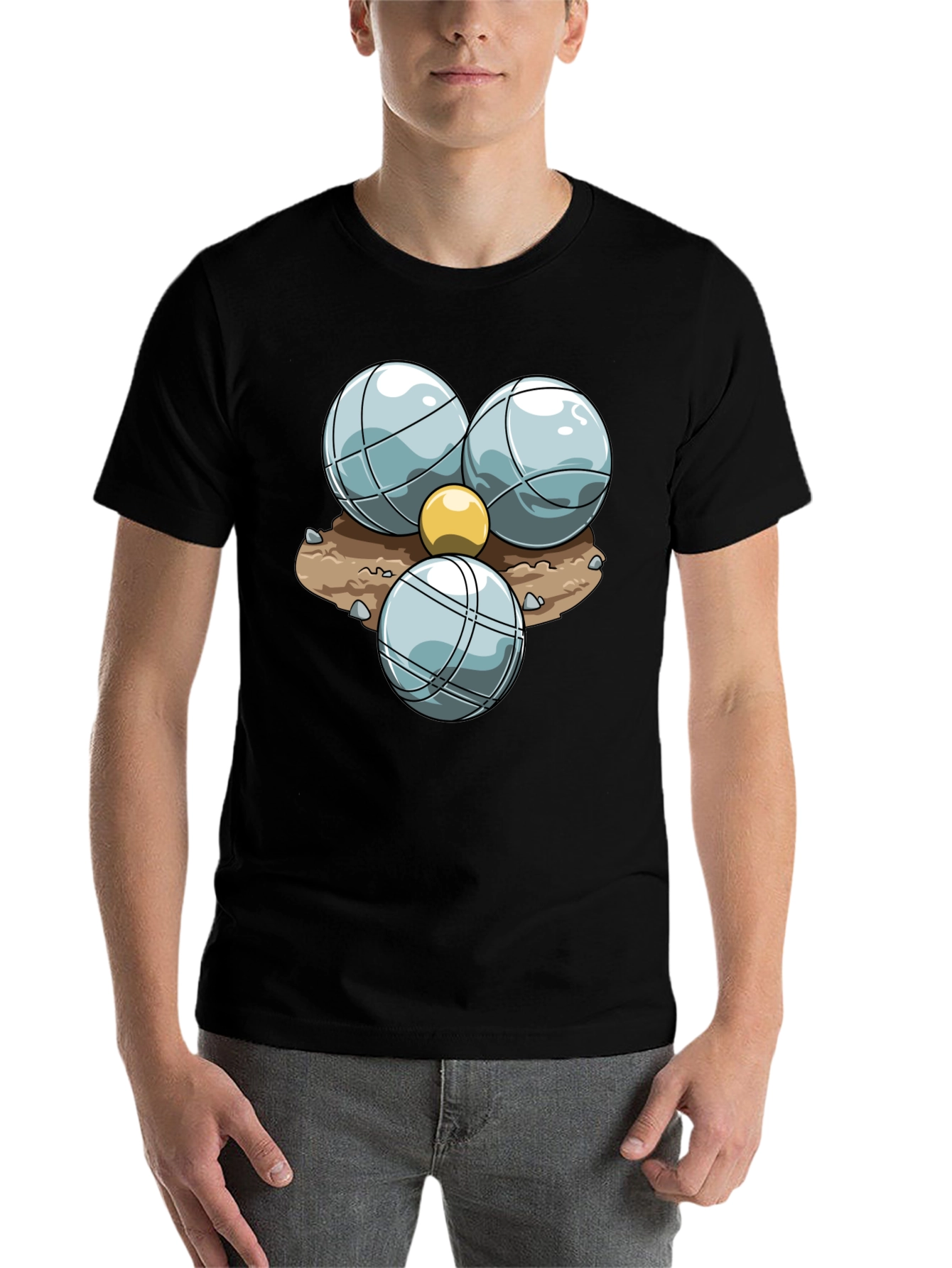 Bocce Ball Graphic T-Shirt - Black Crew Neck Tee