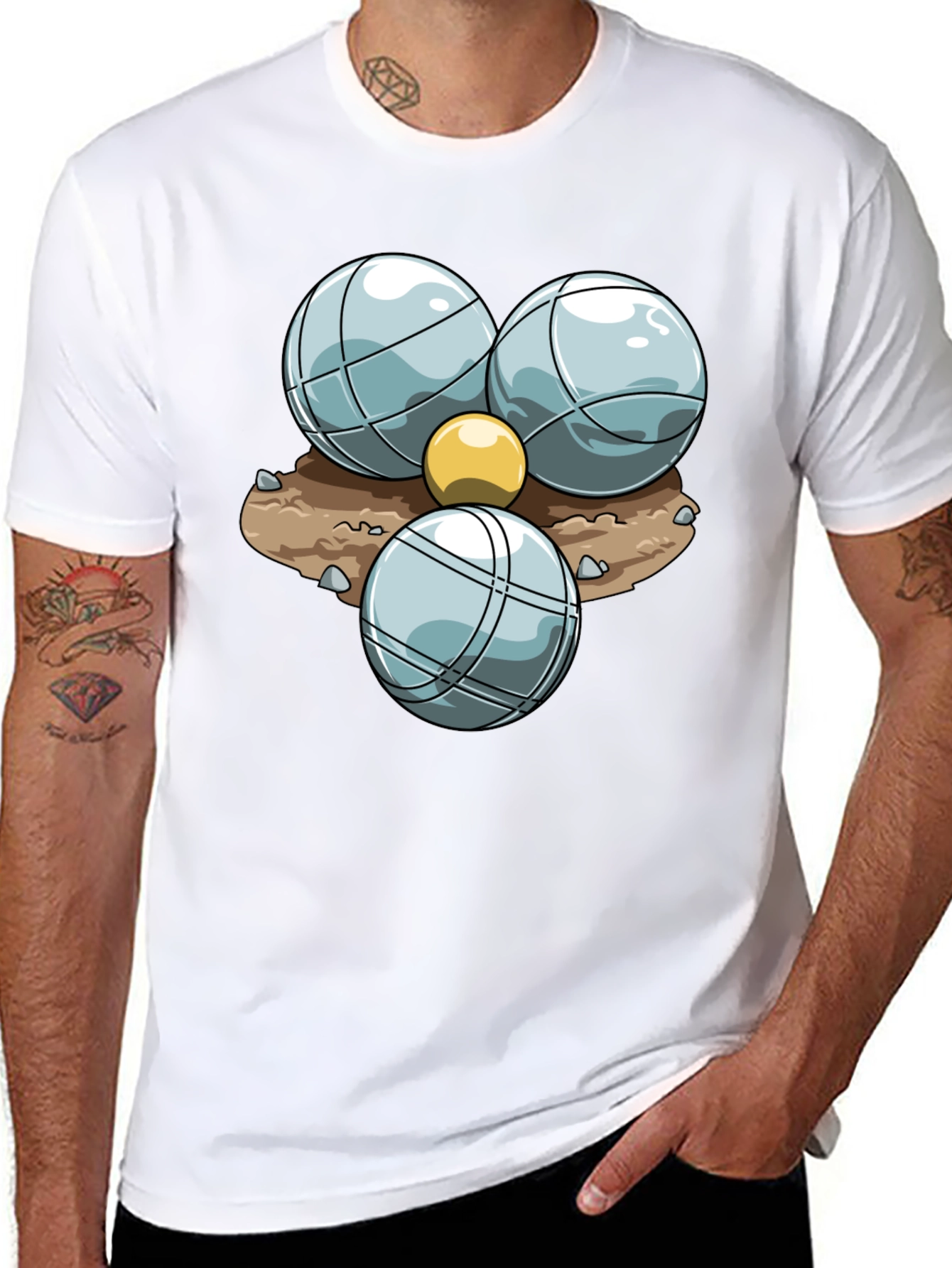 Bocce Ball Graphic T-Shirt - Black Crew Neck Tee