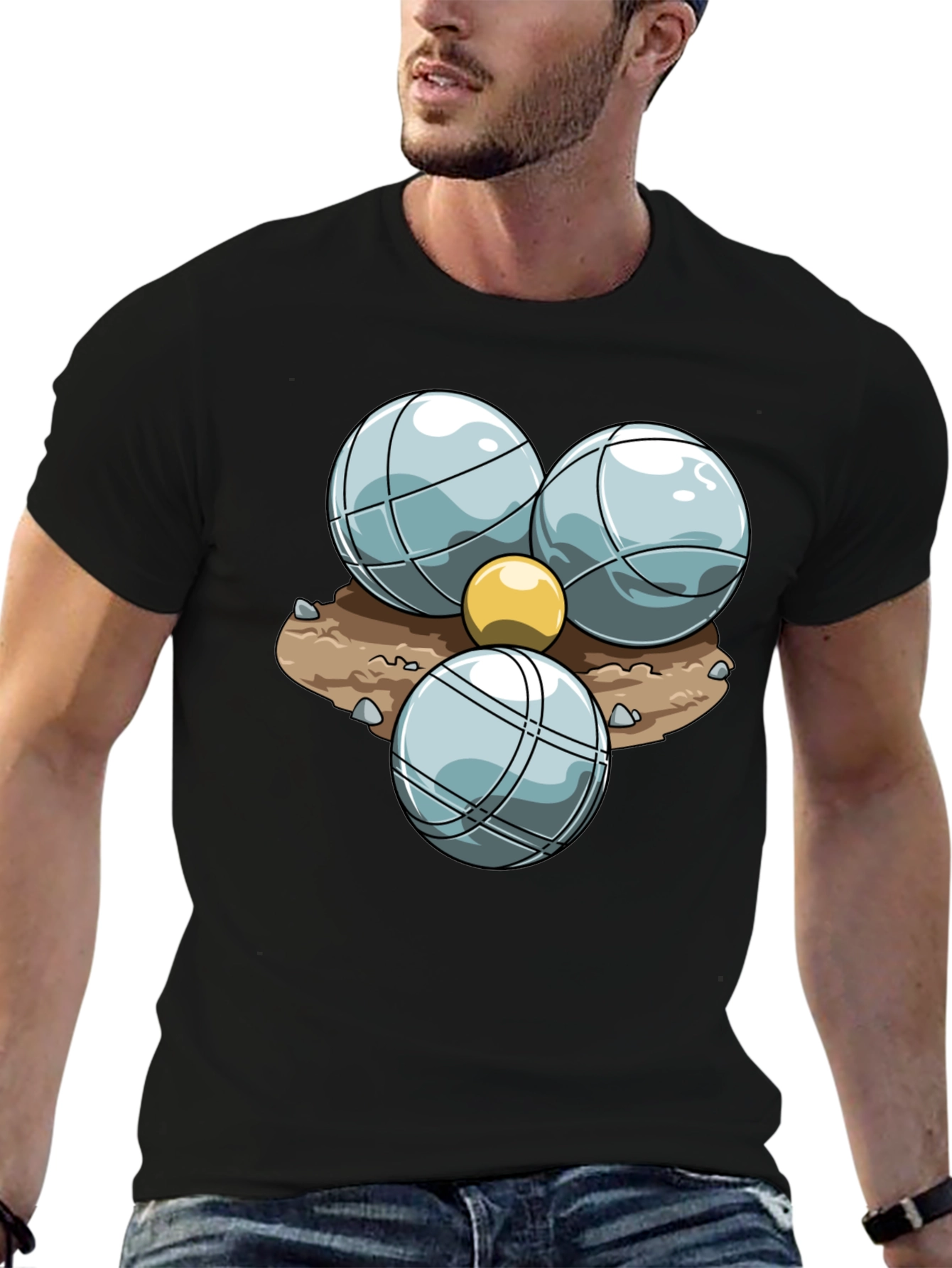 Bocce Ball Graphic T-Shirt - Black Crew Neck Tee