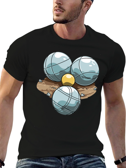 Bocce Ball Graphic T-Shirt - Black Crew Neck Tee