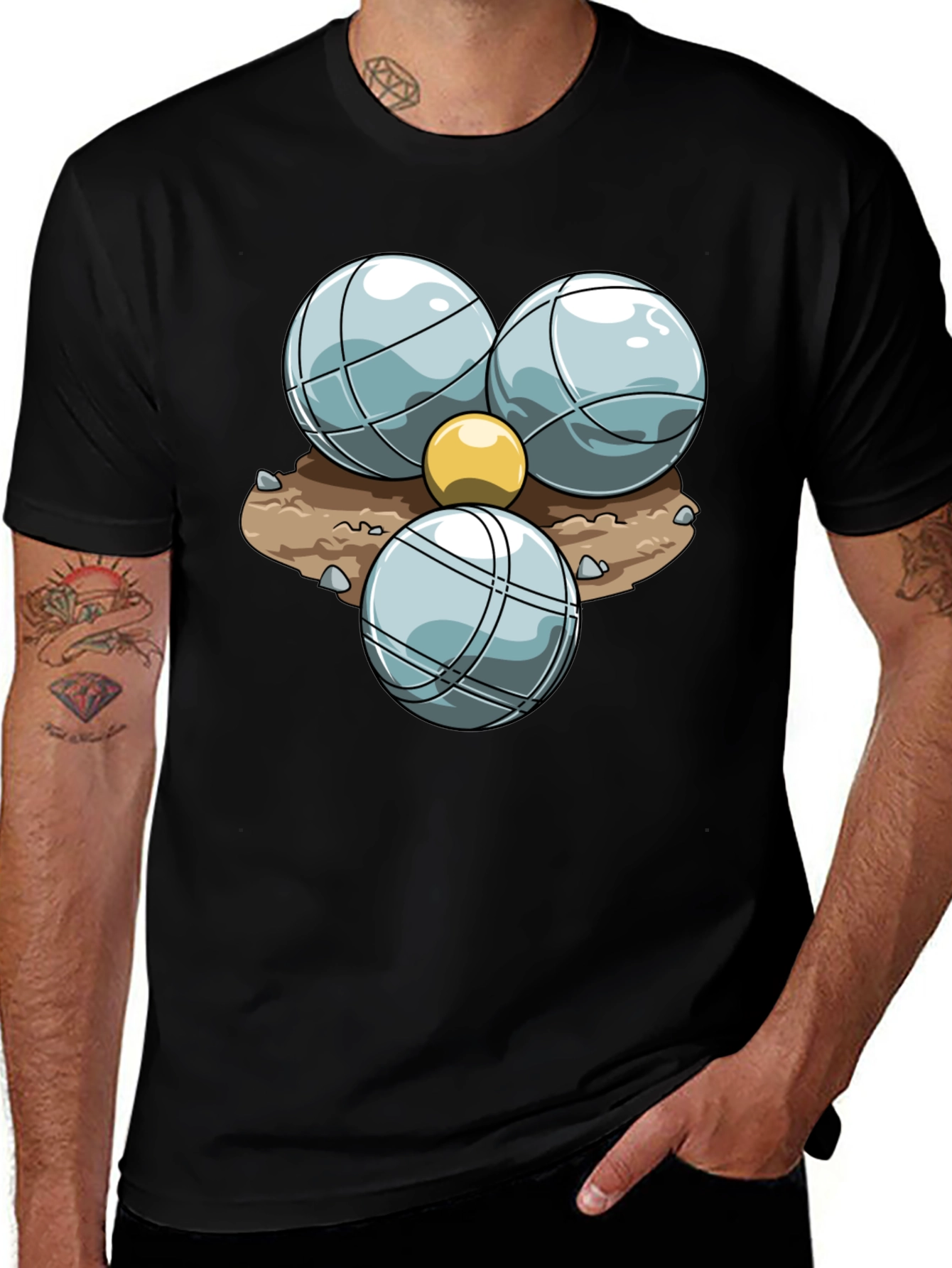 Bocce Ball Graphic T-Shirt - Black Crew Neck Tee