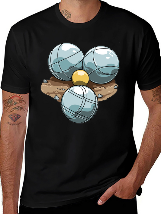 Bocce Ball Graphic T-Shirt - Black Crew Neck Tee