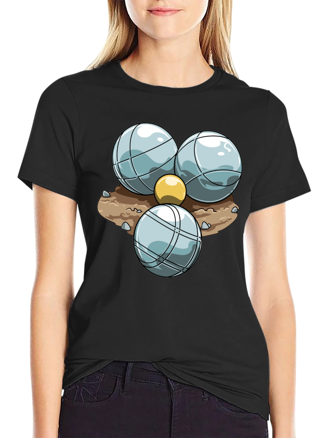 Bocce Ball Graphic T-Shirt - Black Crew Neck Tee