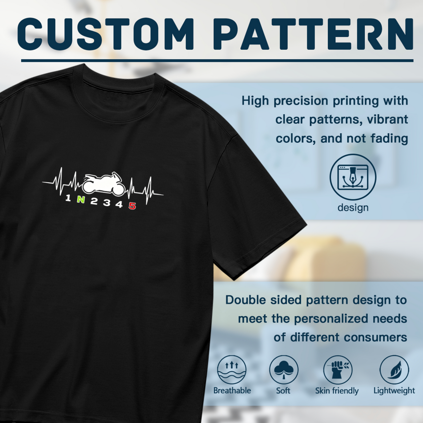 Motorcycle Gear Shift Heartbeat Biker Lover Plus Size Women Printed T-Shirt