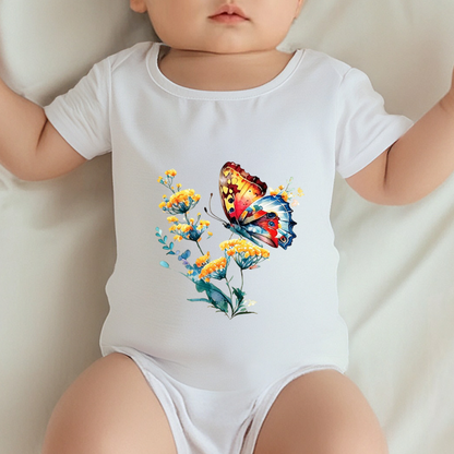 Watercolor Butterfly Wildflower Soft White Girl Bodysuit