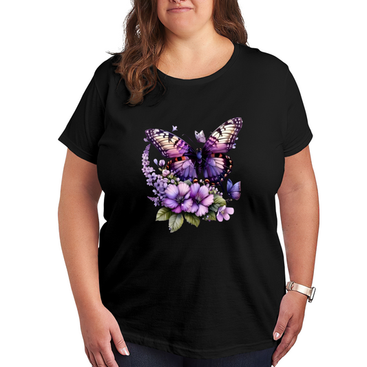 Dreamy Purple Butterfly Lavender Floral Art Plus Size Women Printed T-Shirt