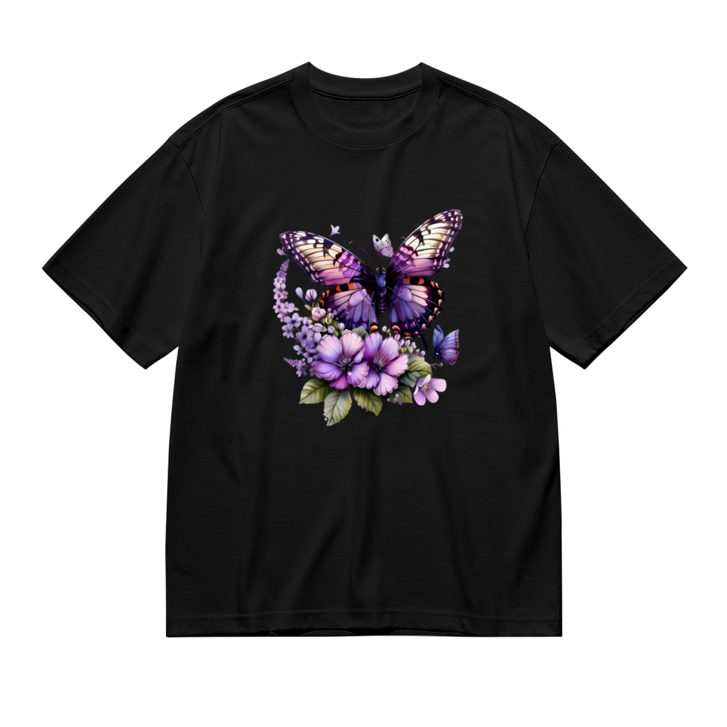 Dreamy Purple Butterfly Lavender Floral Art Plus Size Women Printed T-Shirt