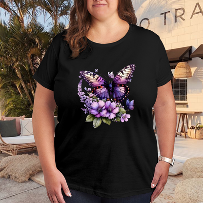 Dreamy Purple Butterfly Lavender Floral Art Plus Size Women Printed T-Shirt