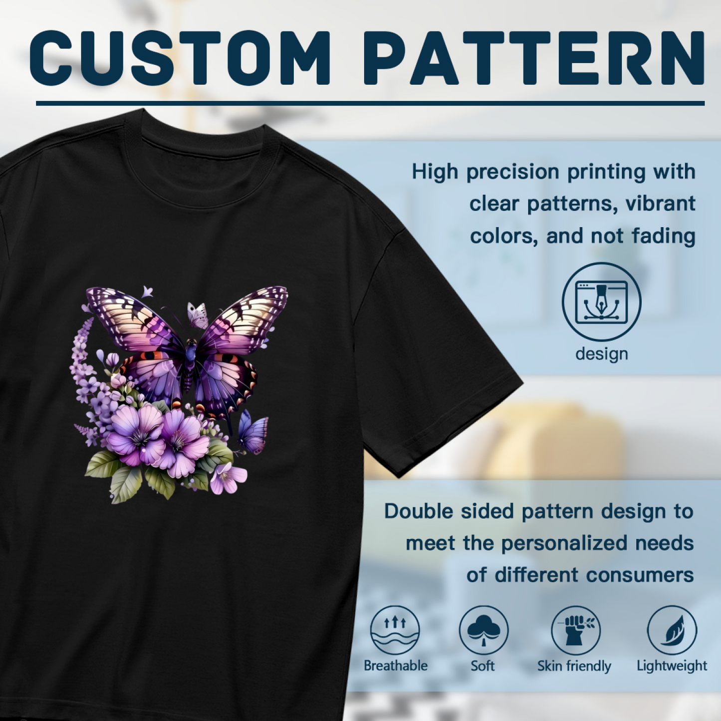 Dreamy Purple Butterfly Lavender Floral Art Plus Size Women Printed T-Shirt