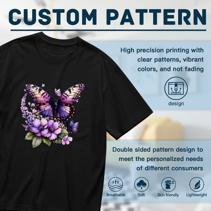 Dreamy Purple Butterfly Lavender Floral Art Plus Size Women Printed T-Shirt