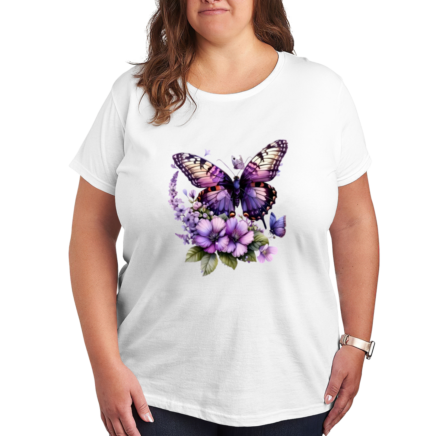 Dreamy Purple Butterfly Lavender Floral Art Plus Size Women Printed T-Shirt