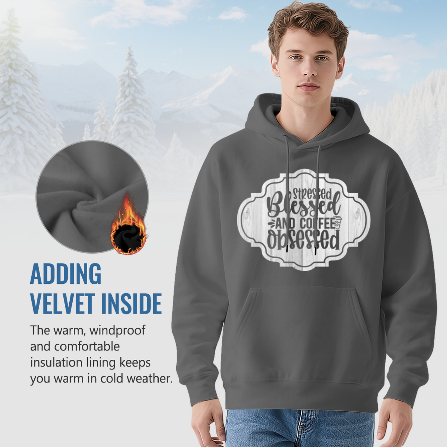 Stressed Blessed And Coffee Obsessed Women-Friendly Hoodie, Plush Cozy Daily Outfit