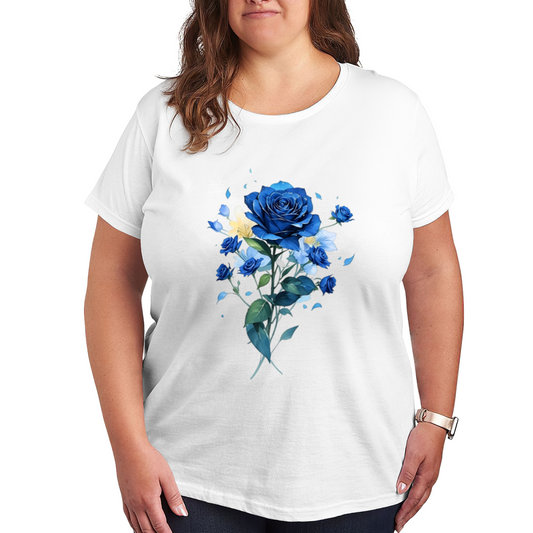 Stunning Watercolor Blue Rose Bouquet Dreamy Plus Size Women Printed T-Shirt