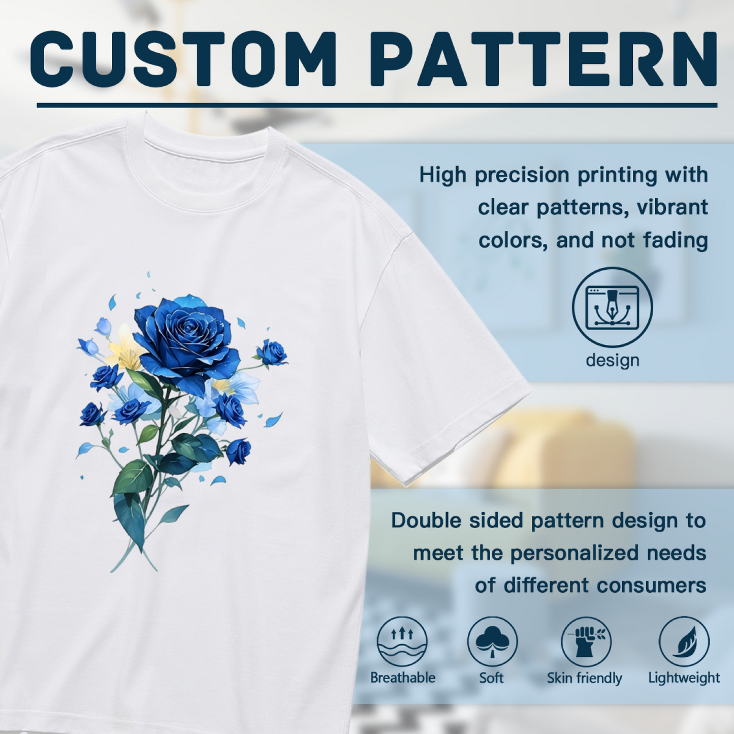 Stunning Watercolor Blue Rose Bouquet Dreamy Plus Size Women Printed T-Shirt