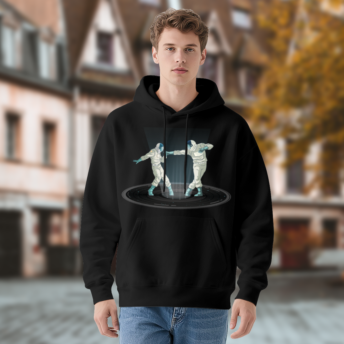 Space Astronaut Fencing Graphic Unisex Black Hoodie