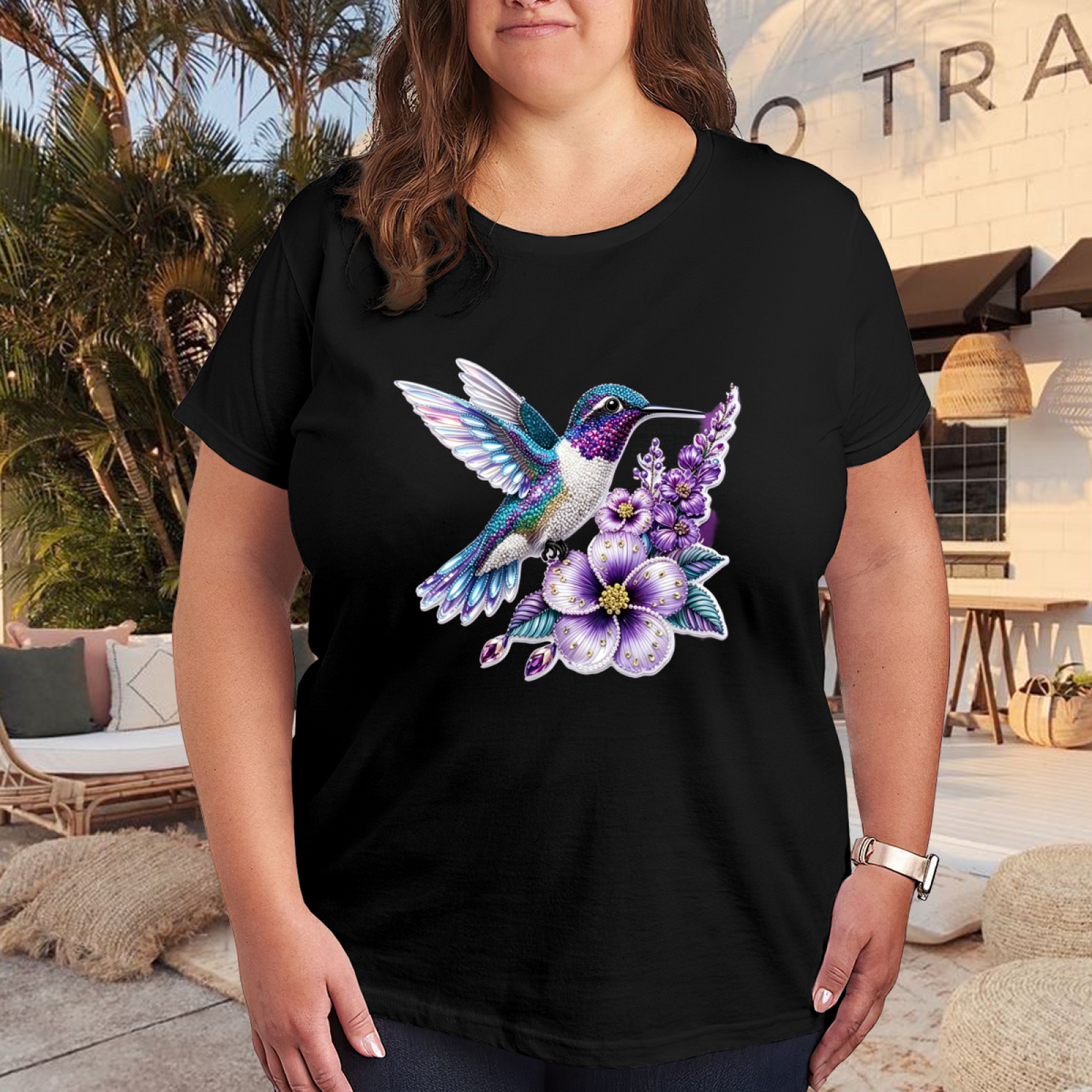 Shimmer Purple Hummingbird Dark Plus Size Women¡¯s T-Shirt