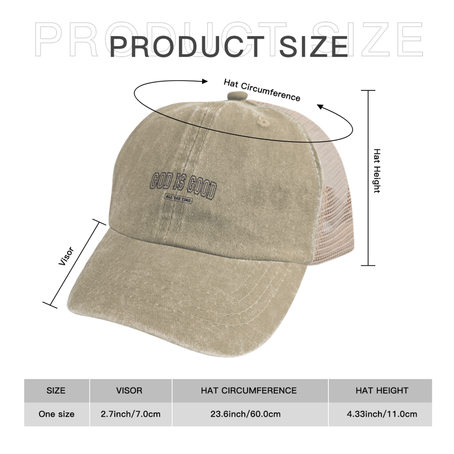 God Is Good All The Time Faith Quote Khaki Vintage Mesh Trucker Hat ¨C Religious Washed Cap
