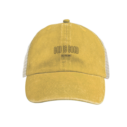 God Is Good All The Time Faith Quote Khaki Vintage Mesh Trucker Hat ¨C Religious Washed Cap