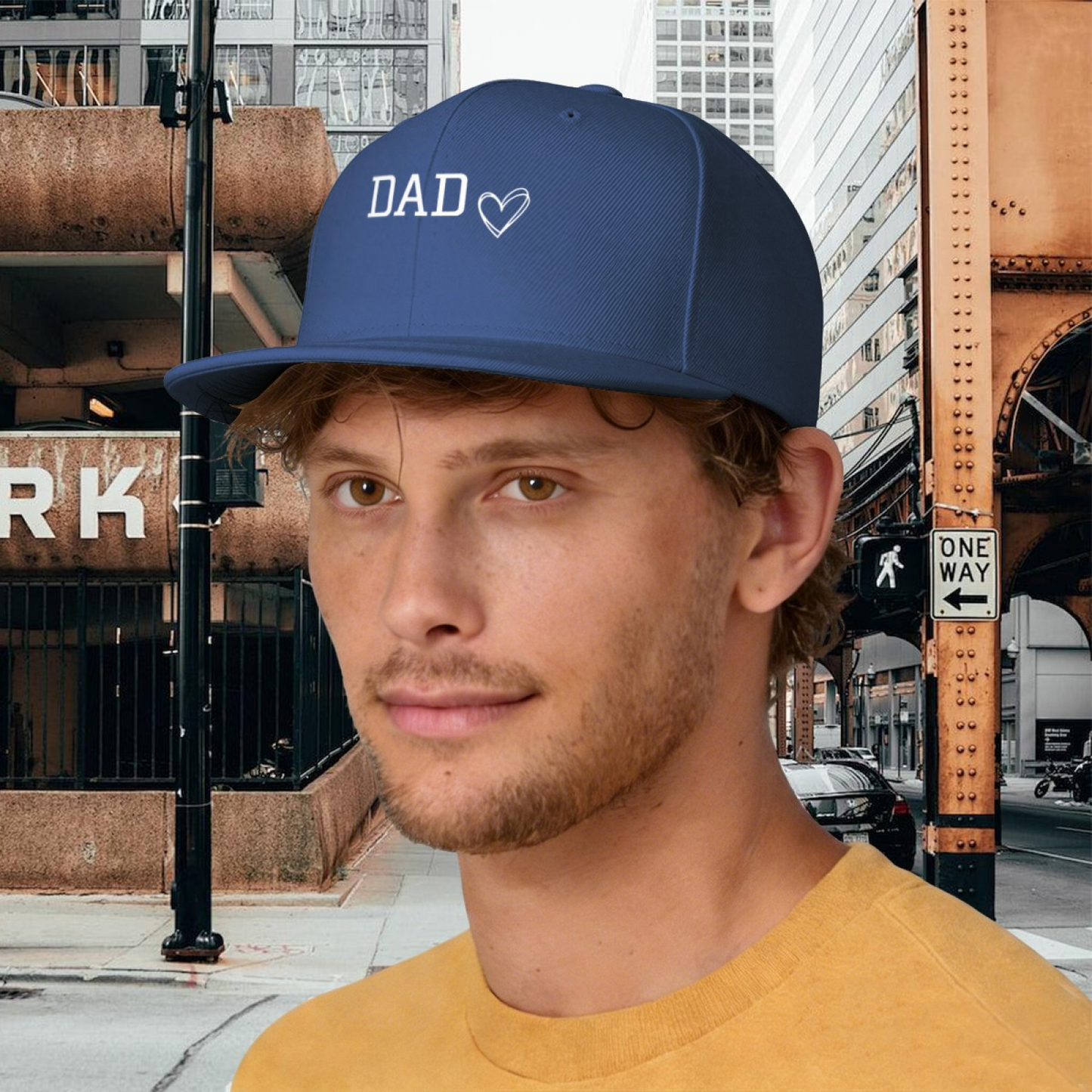Dad Heart Father¡¯s Day Gift Blue Flat Brim Snapback Cap