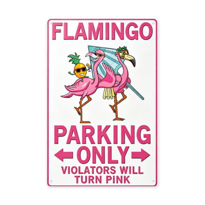 Tropical Flamingo Parking Only Funny Beach Metal Sign
