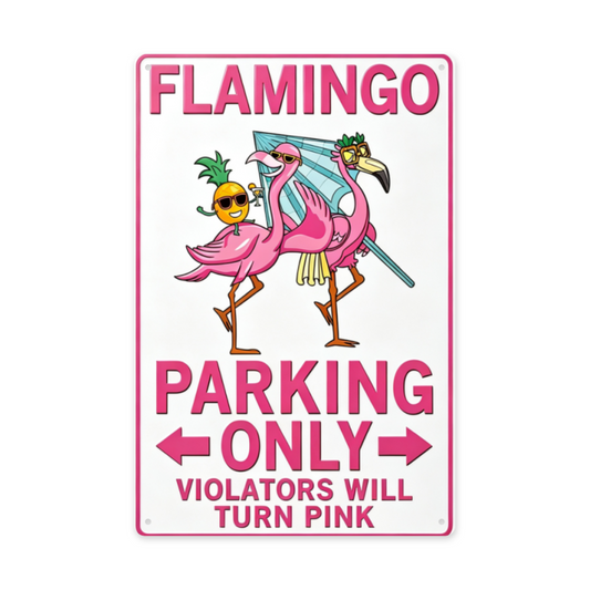 Tropical Flamingo Parking Only Funny Beach Metal Sign