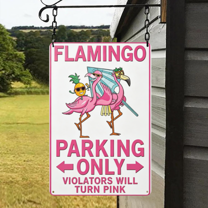 Tropical Flamingo Parking Only Funny Beach Metal Sign