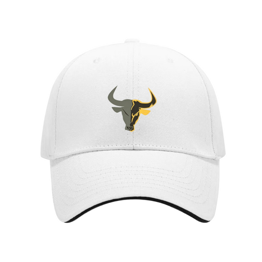Two-Tone Bull Head Graphic White Sandwich Baseball Cap, Western Cowboy Style Hat