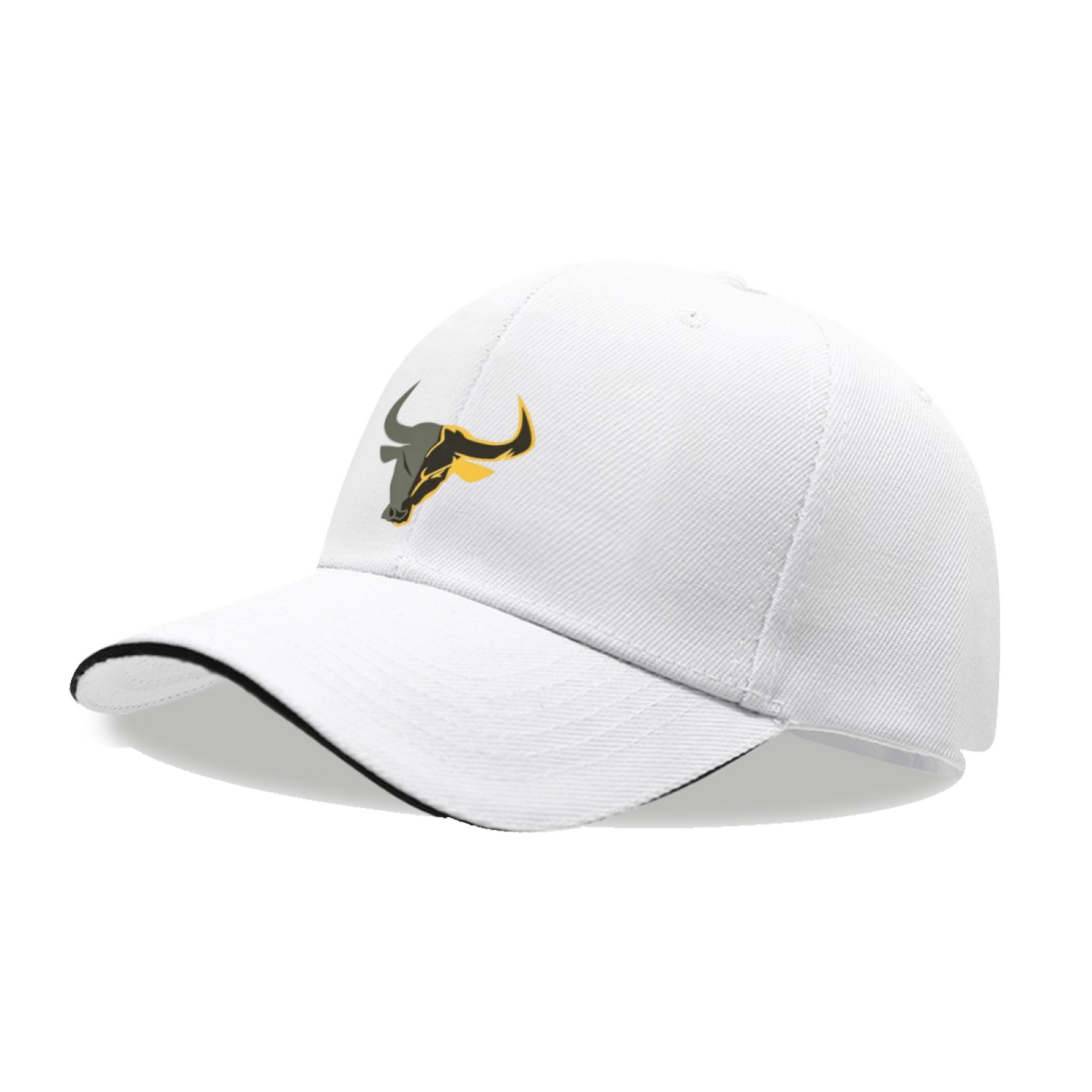 Two-Tone Bull Head Graphic White Sandwich Baseball Cap, Western Cowboy Style Hat