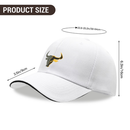 Two-Tone Bull Head Graphic White Sandwich Baseball Cap, Western Cowboy Style Hat