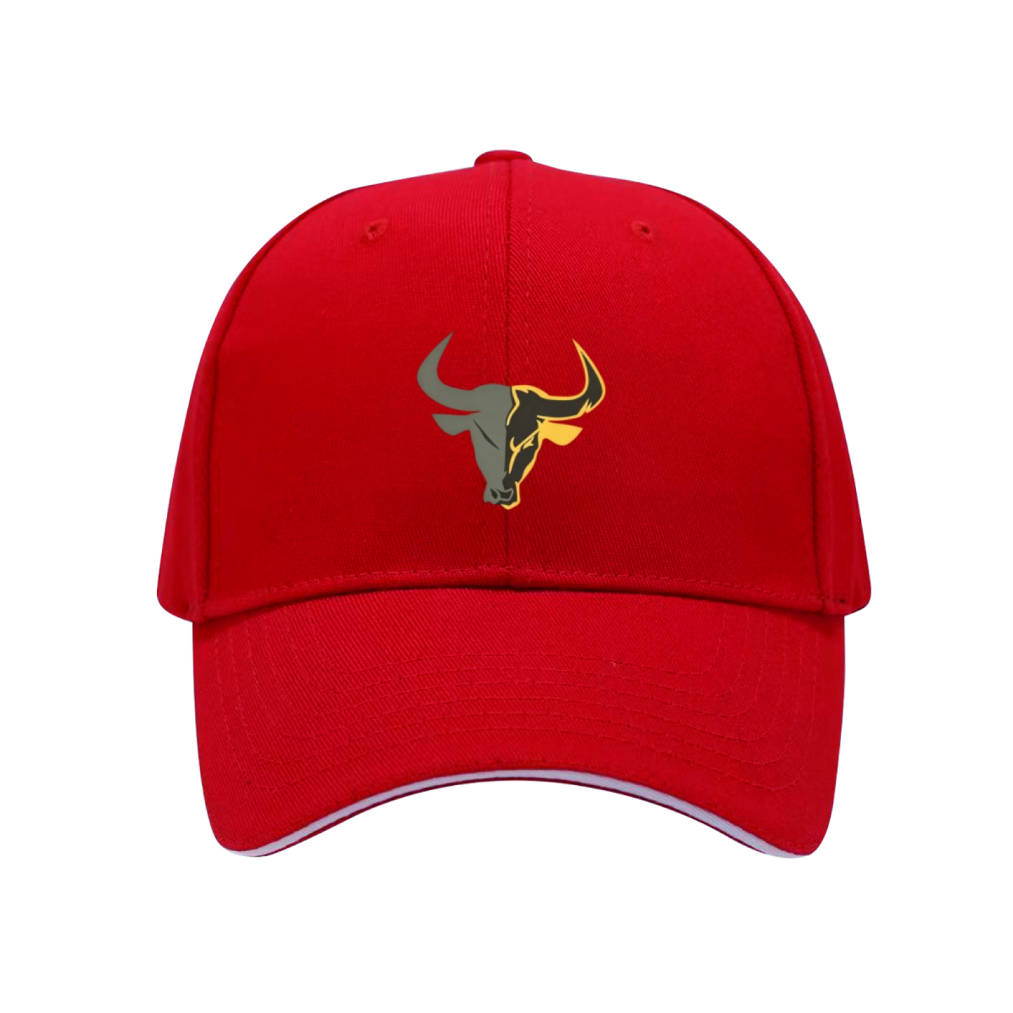 Two-Tone Bull Head Graphic White Sandwich Baseball Cap, Western Cowboy Style Hat