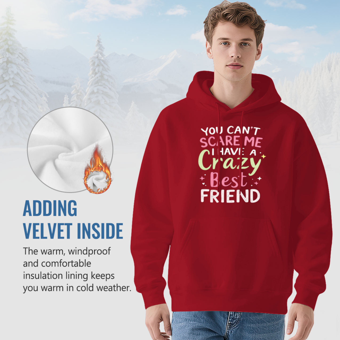 Crazy Best Friend Color Text Red Hoodie, Soft Warm Daily Sweatshirt