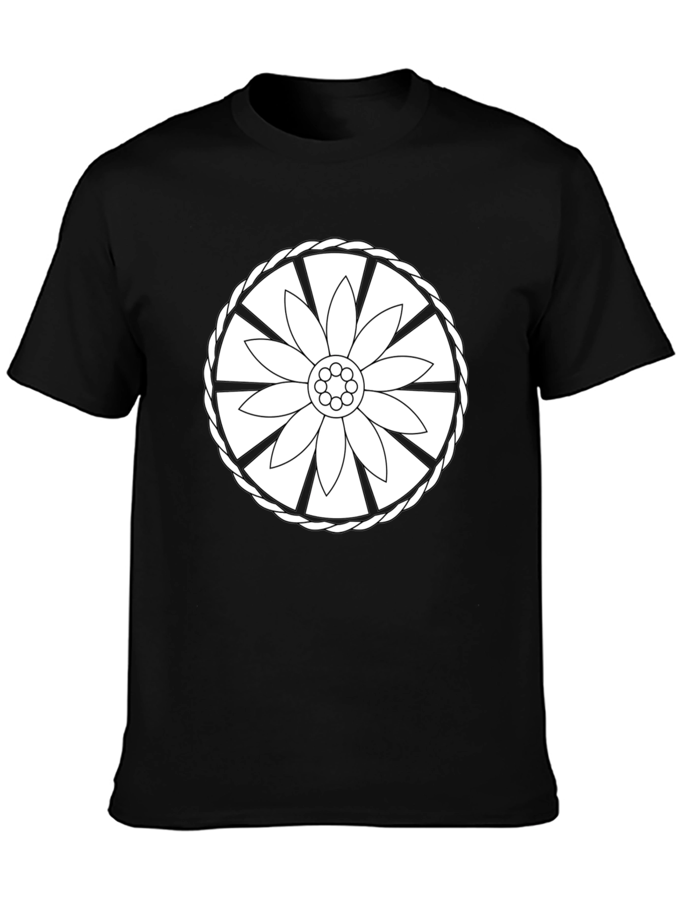 Black Tee with Floral Wheel Design