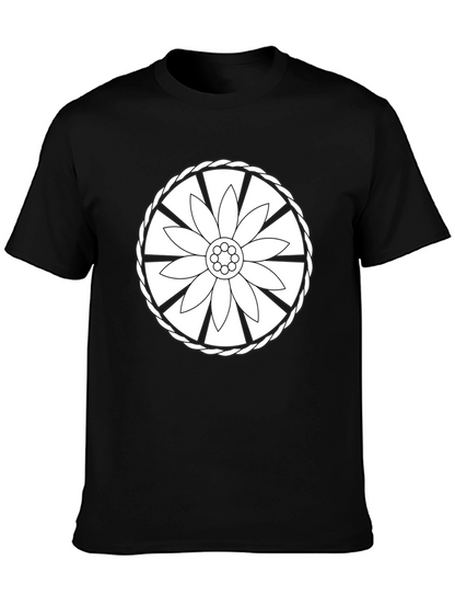 Black Tee with Floral Wheel Design
