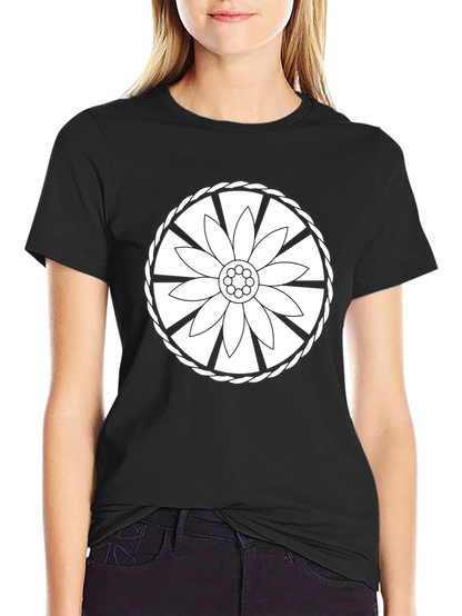 Black Tee with Floral Wheel Design