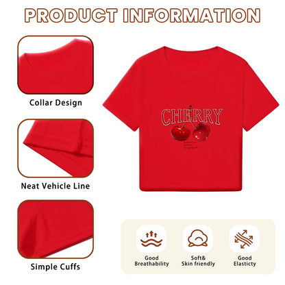 Vintage Cherry Letter Red Crop Top ¨C Sweet Fruit Retro Y2K Cropped T-Shirt