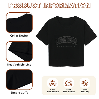 Vintage Los Angeles California Black Crop Top ¨C Dark Varsity City Graphic Tee