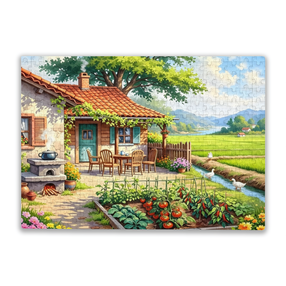 Peaceful Rural Farmhouse ¨C Vegetable Garden & Rice Field Country Puzzle