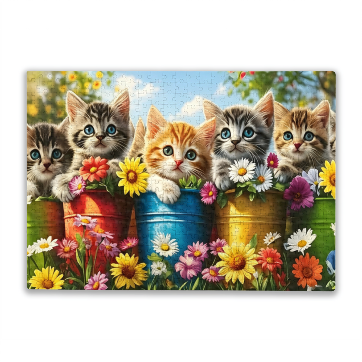 Cute Fluffy Kittens & Colorful Wildflowers Lovely Pet Puzzle