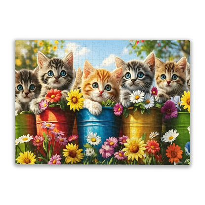 Cute Fluffy Kittens & Colorful Wildflowers Lovely Pet Puzzle