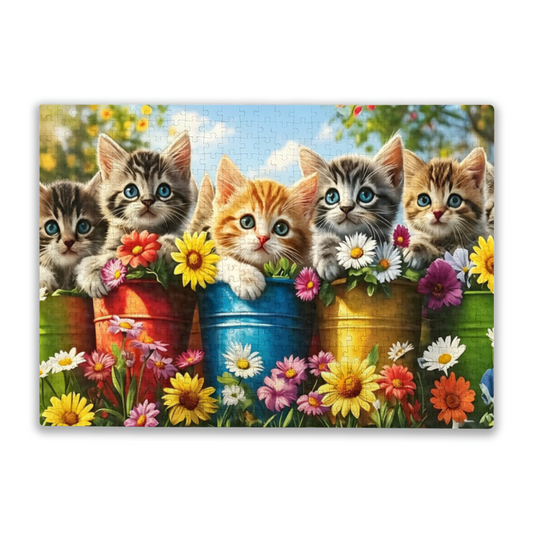 Cute Fluffy Kittens & Colorful Wildflowers Lovely Pet Puzzle